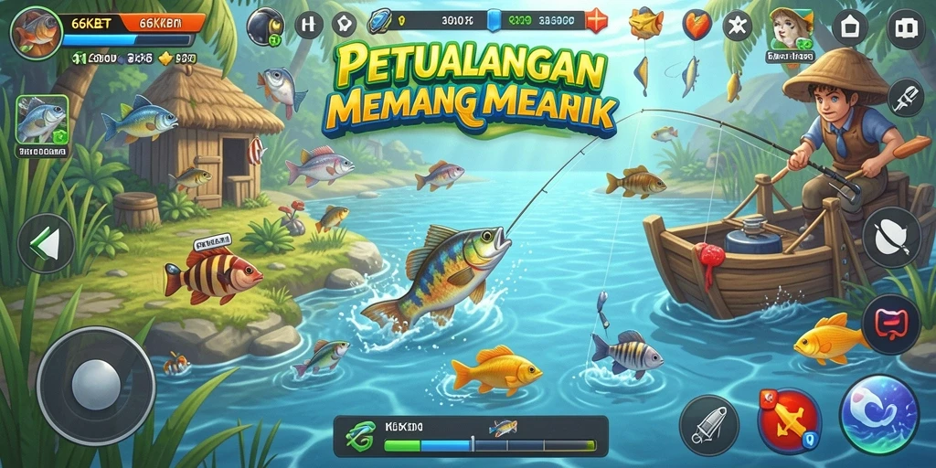 Tampilan gameplay 66KBET yang menampilkan aksi memancing seru.