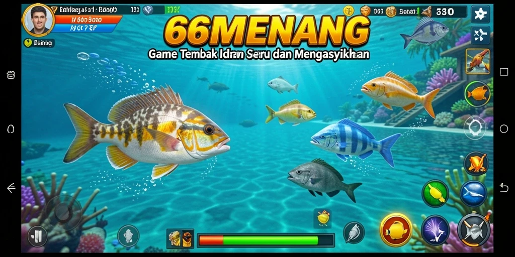 Screenshot dari gameplay Tembak Ikan di 66MENANG yang penuh warna.