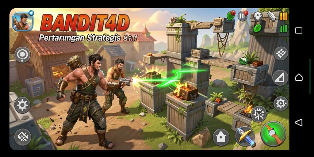 Tampilan layar permainan BANDIT4D yang menampilkan aksi Tower Defense.