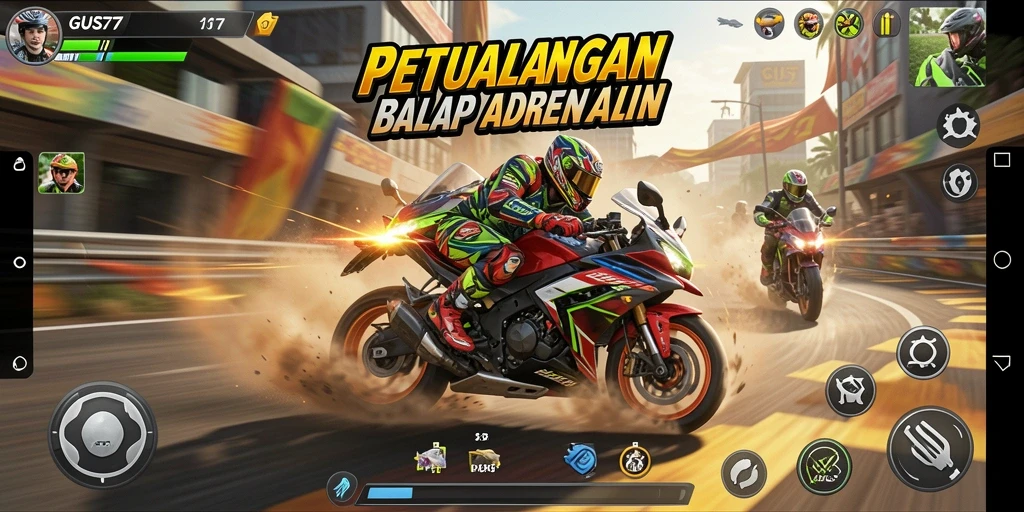 Gameplay GUS77 yang seru dan cepat dalam balapan motor.