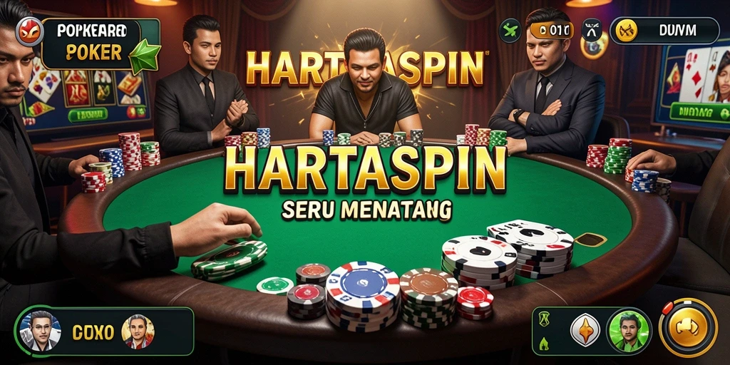 Screenshot utama HARTASPIN menampilkan gameplay Poker yang seru.