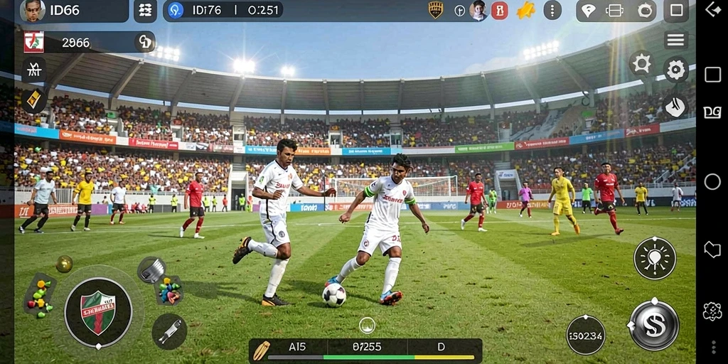 Screenshot gameplay ID66 menunjukkan aksi menegangkan di lapangan sepak bola.