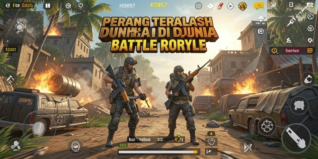 Screenshot gameplay KO857 yang menampilkan pertempuran seru di arena Battle Royale.