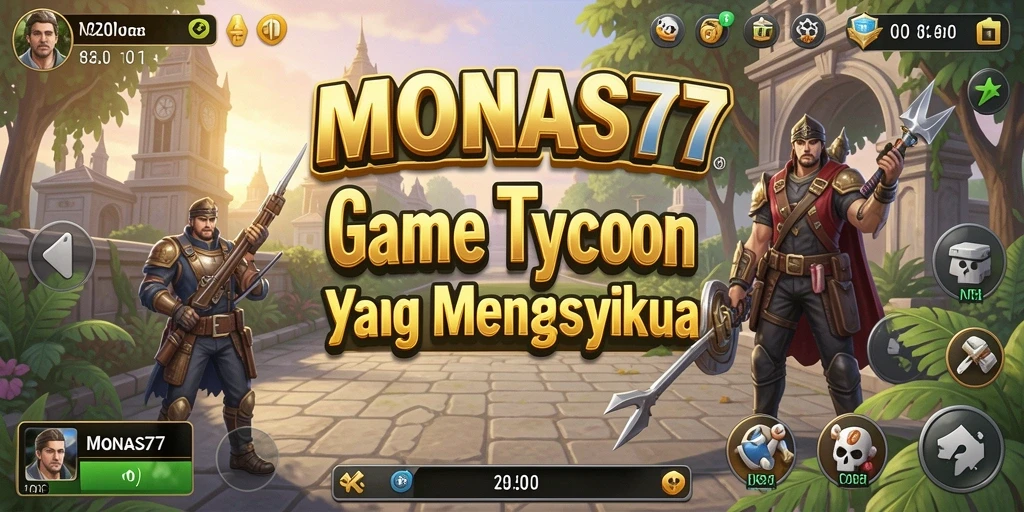 Menampilkan gameplay MONAS77 dengan elemen bisnis Tycoon.