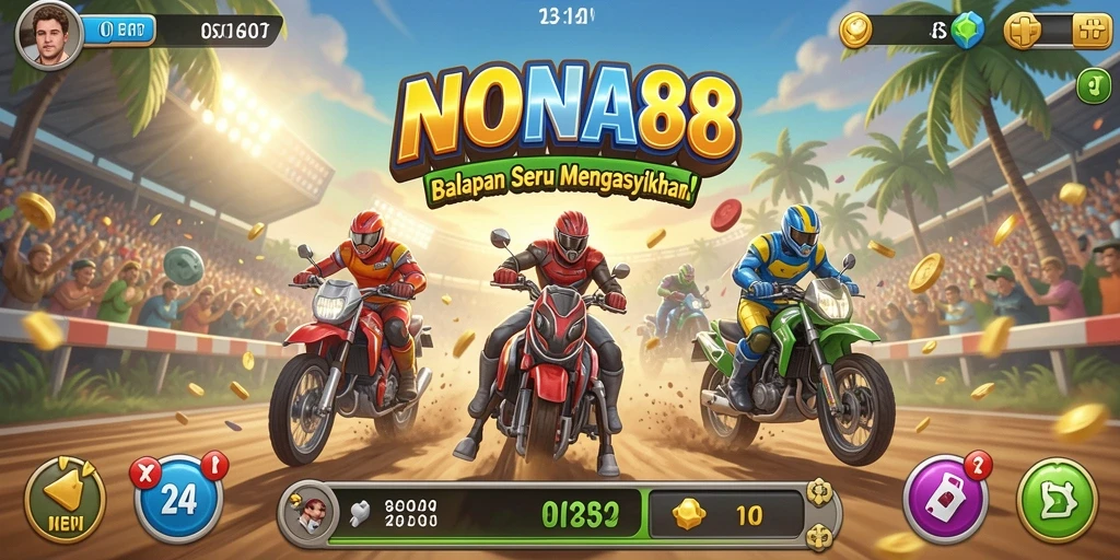 Tangkapan layar utama NONA88 menampilkan aksi balapan yang mendebarkan.