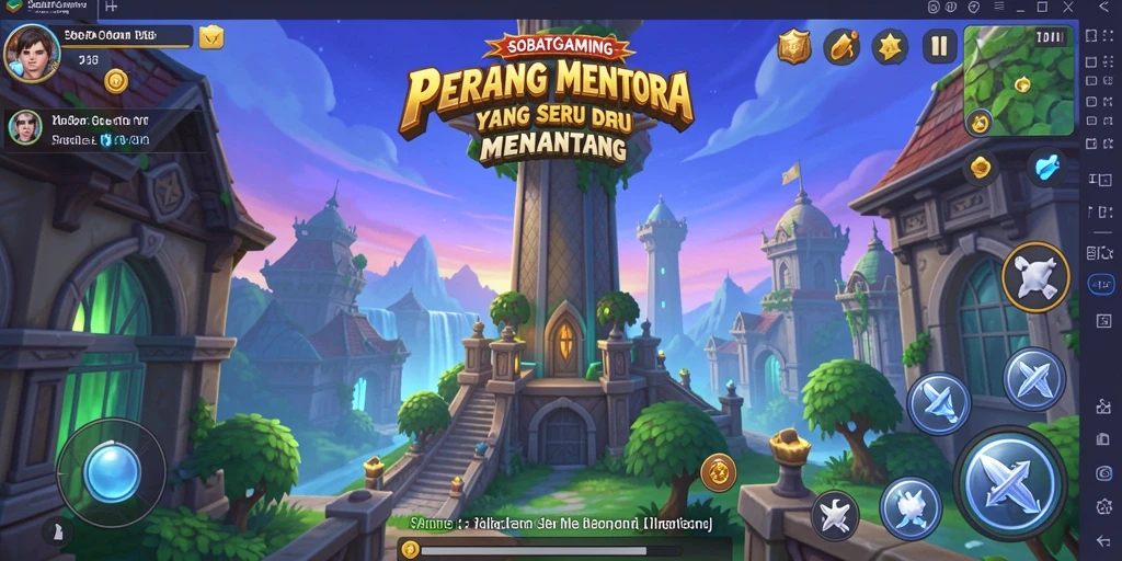 Screenshot menunjukkan aksi strategis menara menghancurkan musuh.
