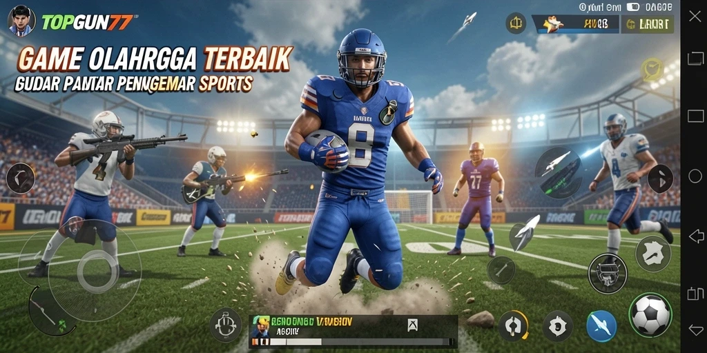 Screenshot utama menunjukkan aksi seru dalam permainan olahraga.